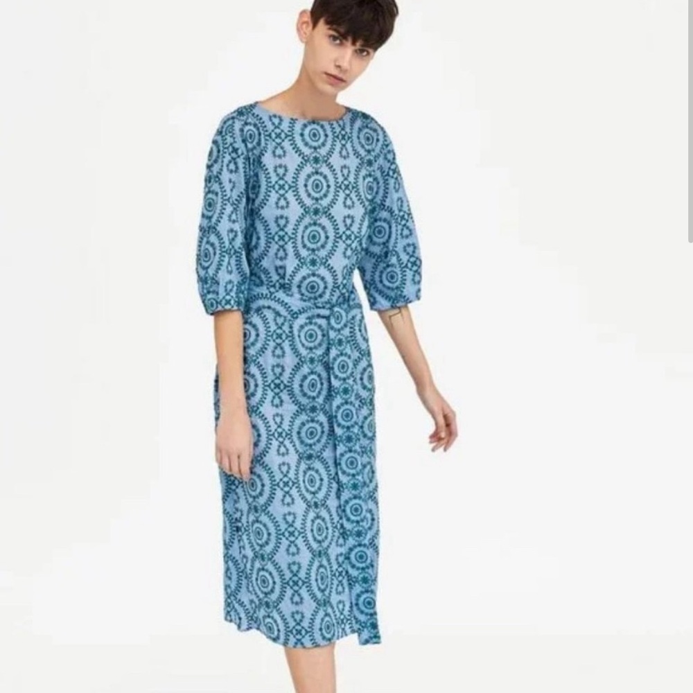 Zara Blue embroidered dress. Excellent condition.